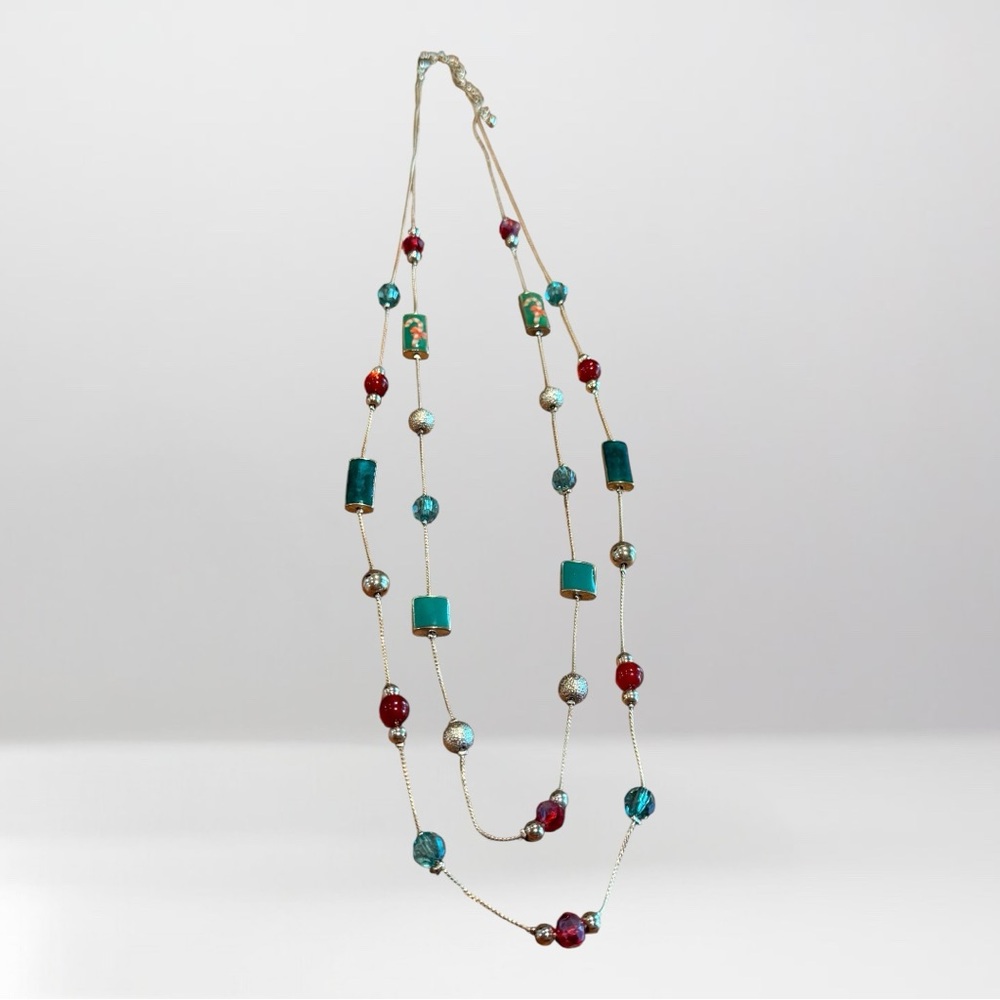 Christmas Gold Tone Beaded Double Strand Necklace - Picture 7 of 7